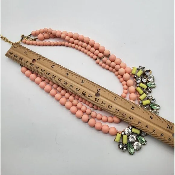 David Aubrey Statement Crystal Beaded Pastel Necklace Peach Green Yellow Boho - Picture 8 of 10